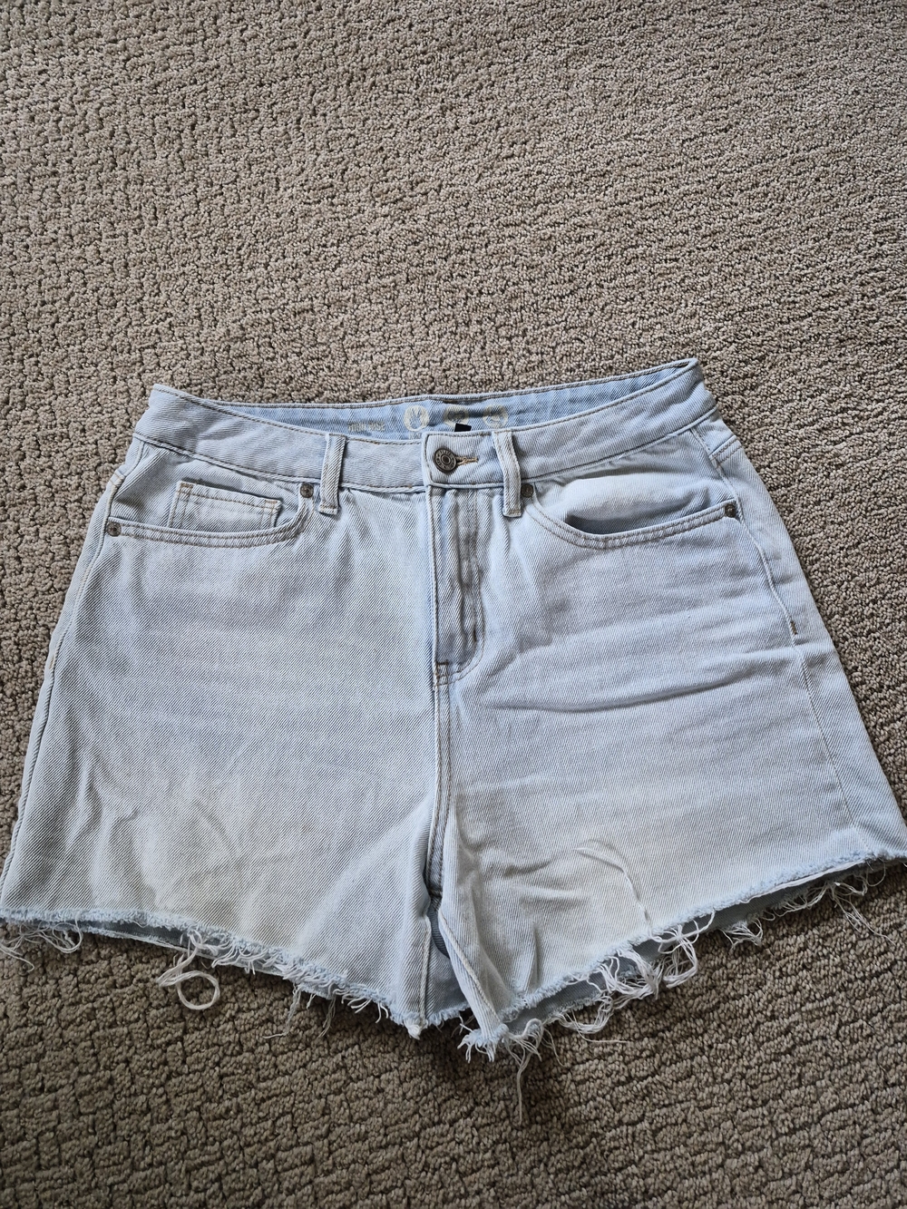 Rewash Light Blue High-Rise Denim Shorts with Frayed Hem
